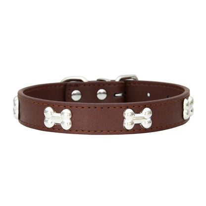 Leather Dog Collar with Bone Design
