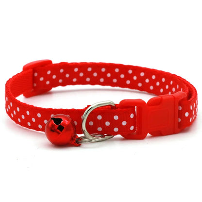Adjustable Polka Dot Cat & Small Dog Collar with Bell