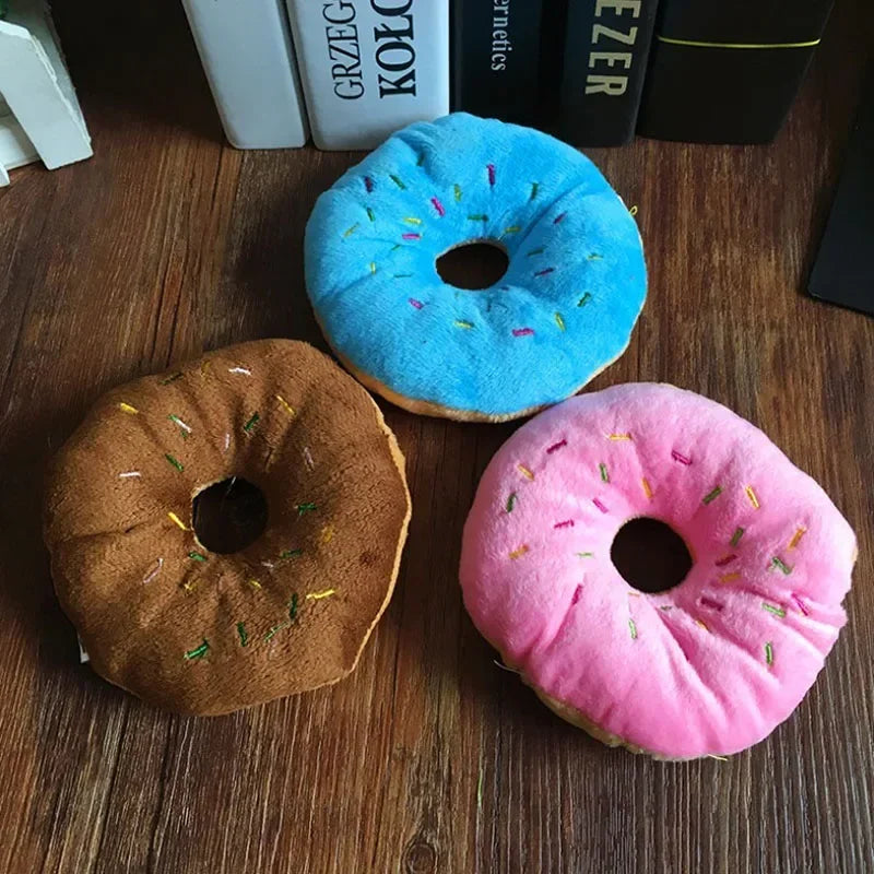 Soft Donut Squeaky Plush Dog Toy