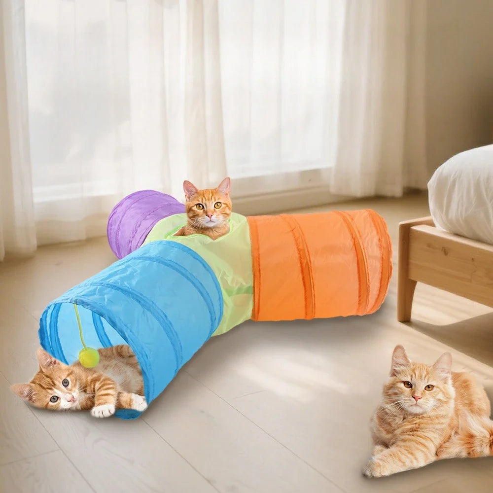 Y-Shaped Rainbow Cat Tunnel — 3-Way Interactive Play Tube