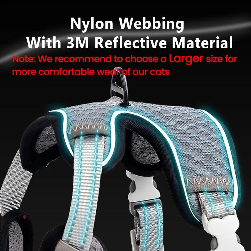 Reflective Cat Harness and Leash Set - Escape Proof, Adjustable Walking Harness