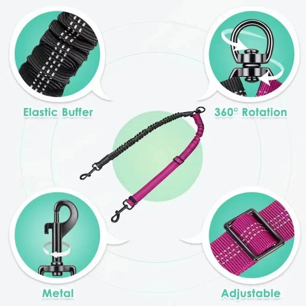 16ft Dual Dog Leash with Shock Absorbing Bungee