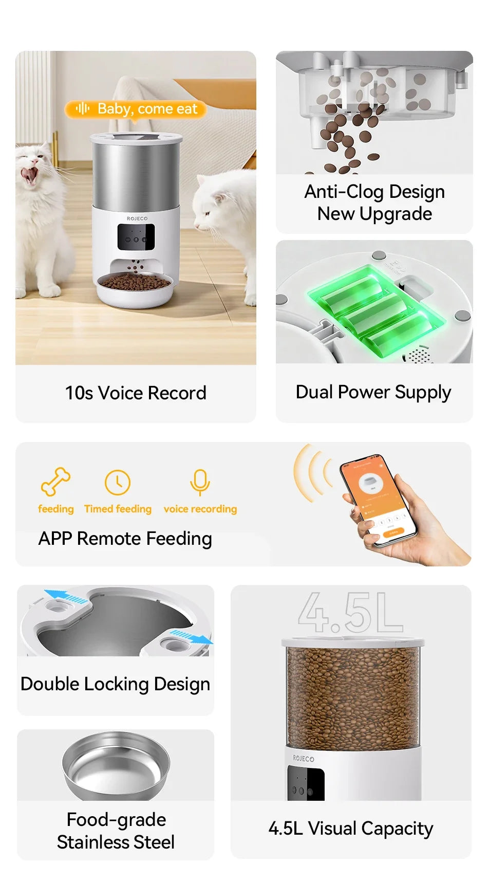 4.5L Smart Pet Feeder with Voice Recording & WiFi App Control