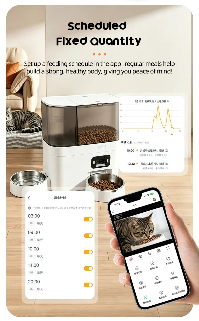 5L+3L Smart Automatic Pet Feeder with WiFi, Camera & Water Dispenser