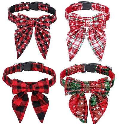 Christmas Dog Collar with Snowflake Bow - Festive Cotton Collar for Dogs and Cats