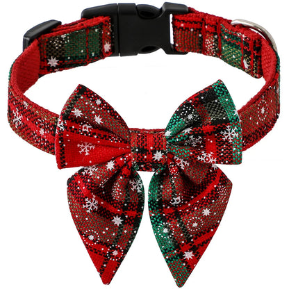 Christmas Dog Collar with Snowflake Bow - Festive Cotton Collar for Dogs and Cats