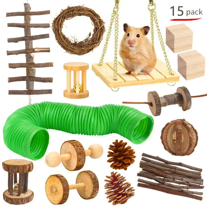 Wooden Molar & Play Toy Set for Small Pets