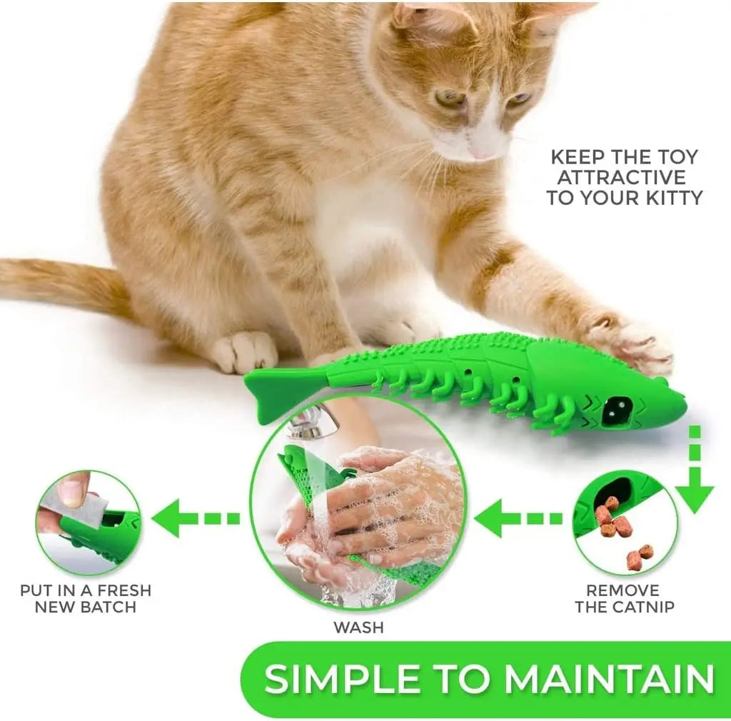 Interactive Cat Toothbrush Chew Toy - Durable Rubber Dental Care and Treat Dispenser