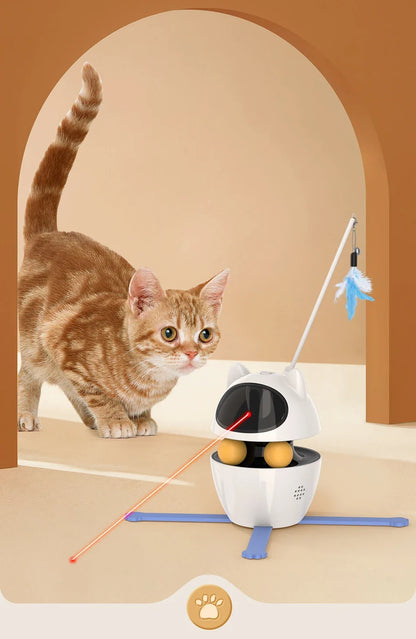 3-in-1 Smart Cat Toy with 360° Laser & 3 Replacement Feather Teasers