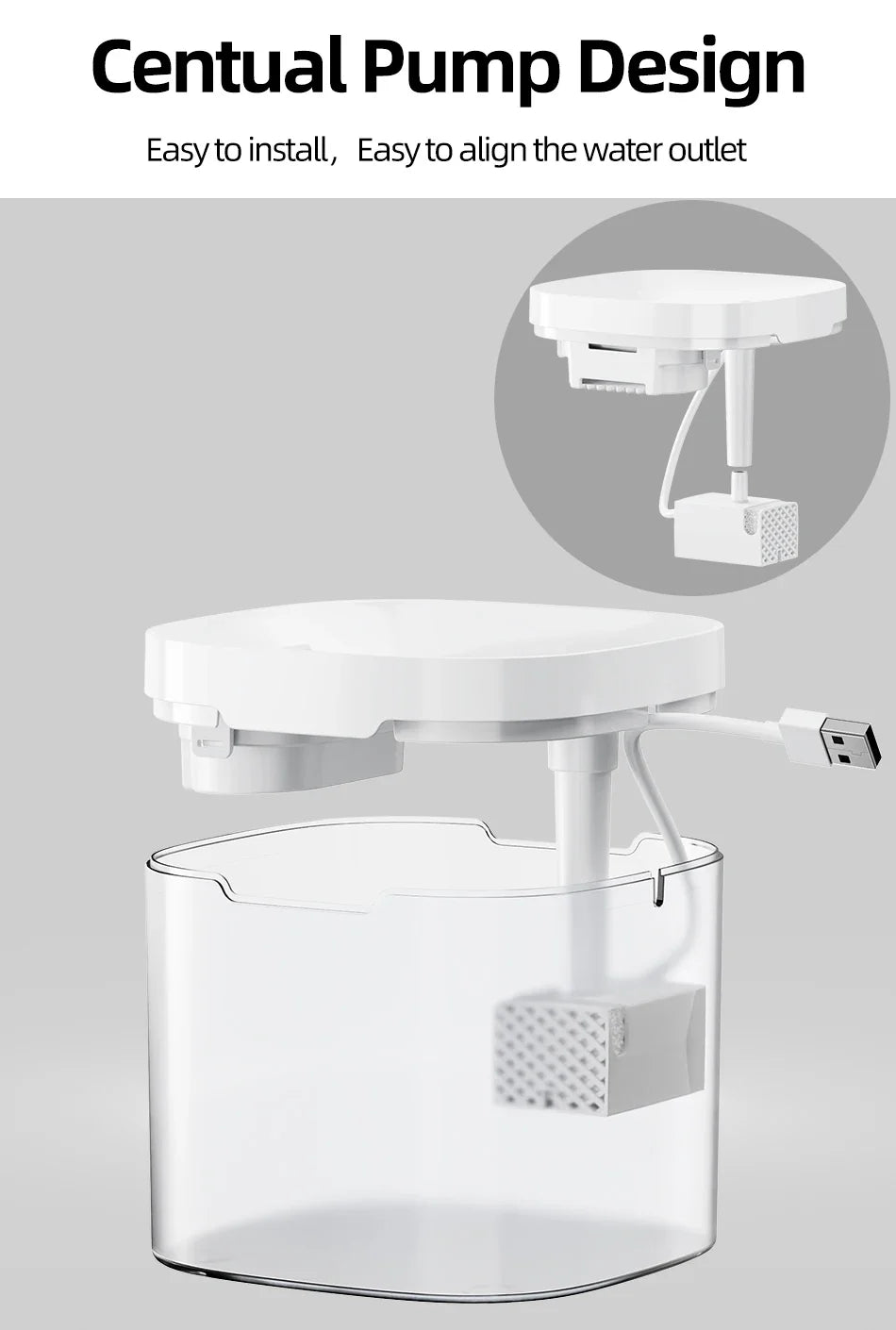 Water Fountain Replacement Pump - 1.5L Pet Water Dispenser Motor