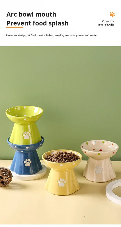 Elevated Ceramic Cat Bowl - Anti-Black Chin Design with Cervical Spine Protection