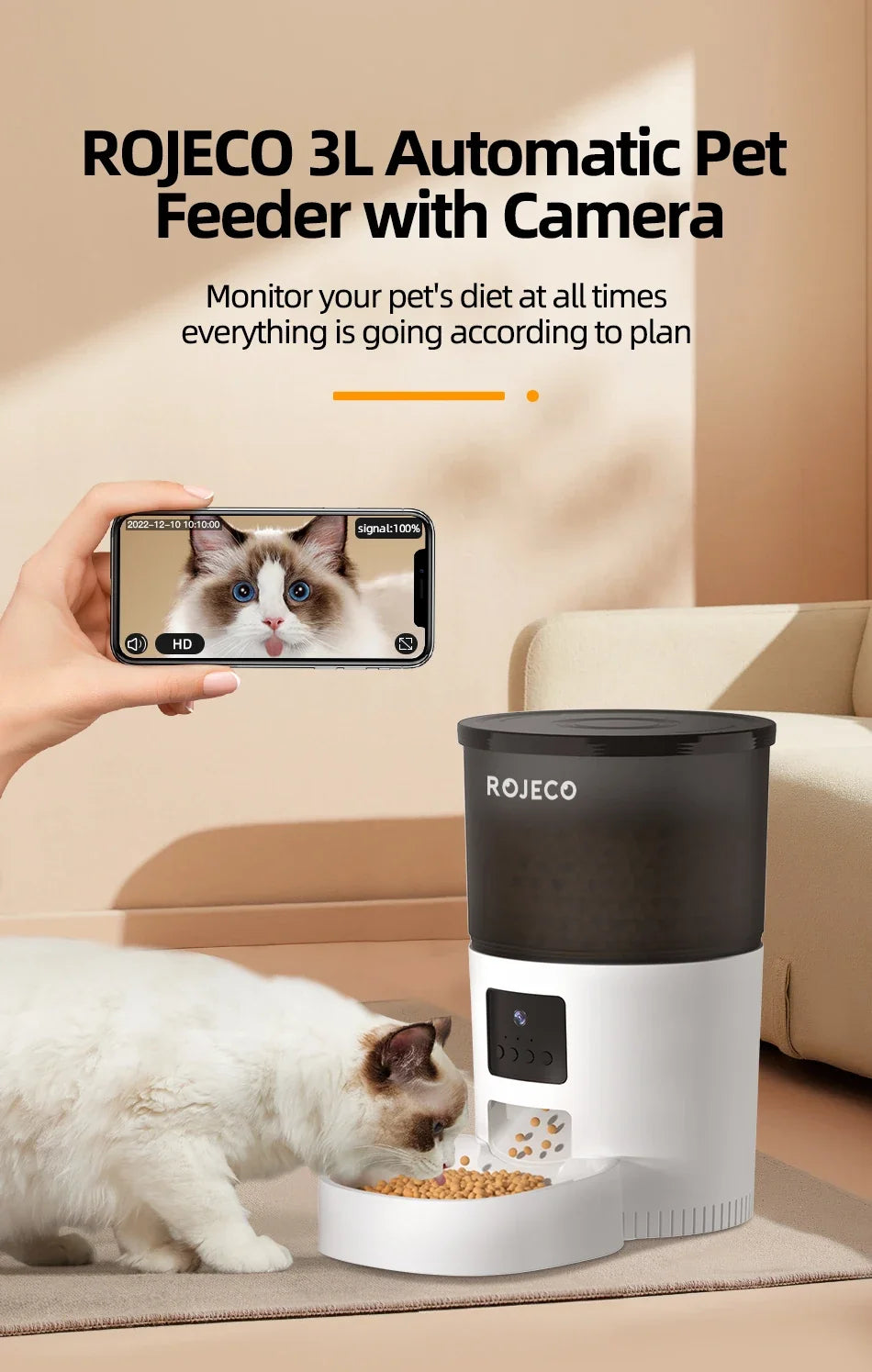 3L Smart Automatic Pet Feeder with HD Camera & WiFi