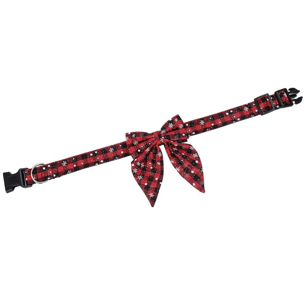 Christmas Dog Collar with Snowflake Bow - Festive Cotton Collar for Dogs and Cats