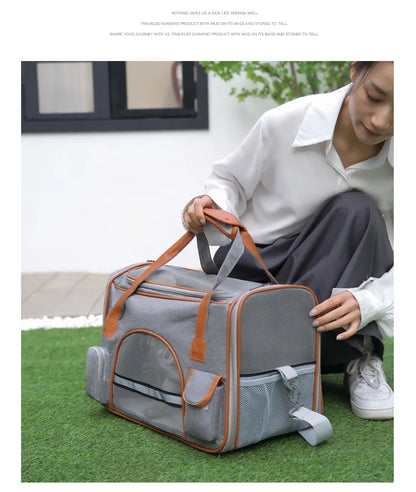 Anti-Collapse Pet Carrier Handbag with Storage Pockets