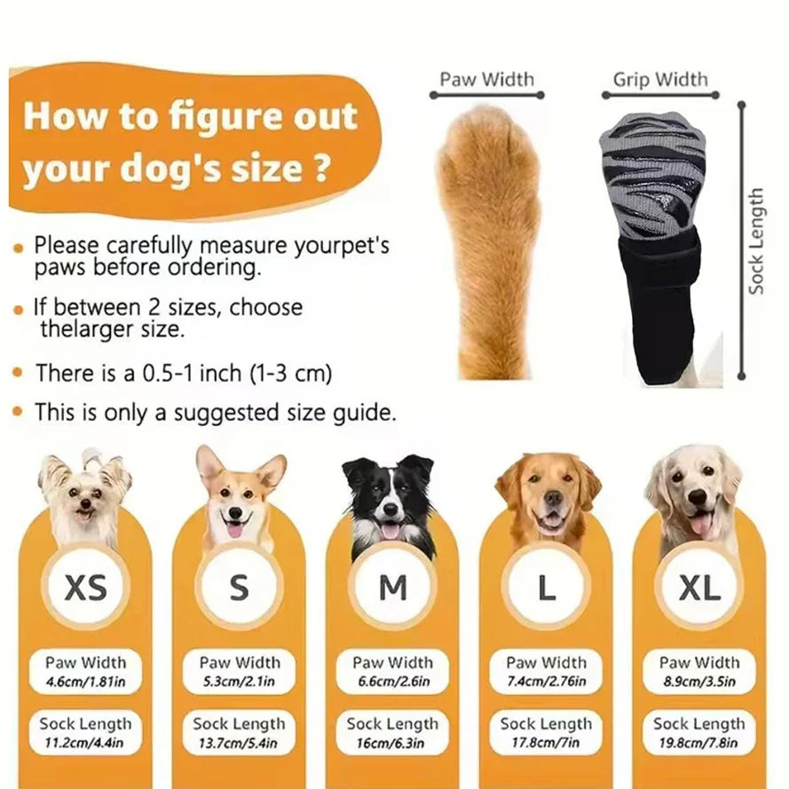 Anti-Slip Knitted Dog Socks with Paw Grip – Pack of 4