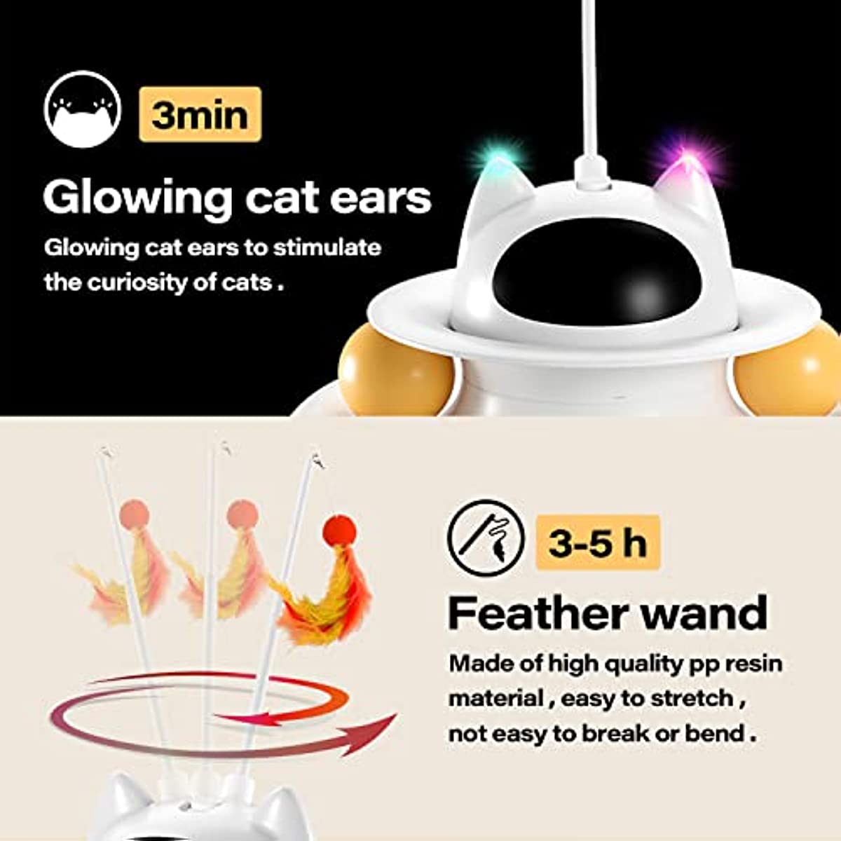 4-in-1 USB Rechargeable Interactive Cat Toy with Feather Wand & Ball