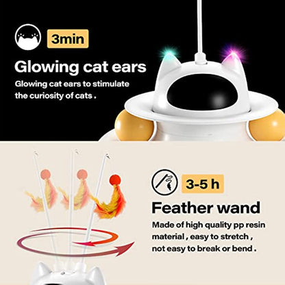 4-in-1 USB Rechargeable Interactive Cat Toy with Feather Wand & Ball