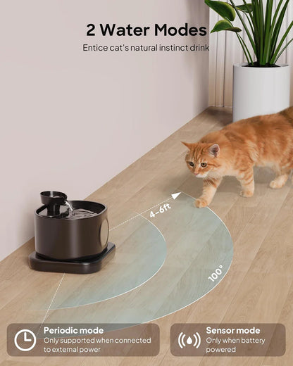 Wireless Pet Water Fountain with Filtration - 2.8L Silent Rechargeable Dispenser