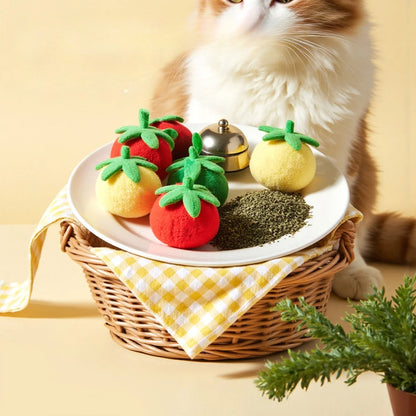 Tomato & Persimmon Teaser Wand Cat Toy with Bell