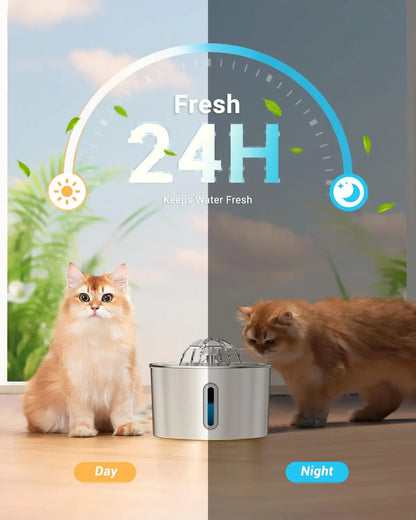 2.2L Stainless Steel Pet Water Fountain — Dual Outlet Mode & Flower Fountain Design