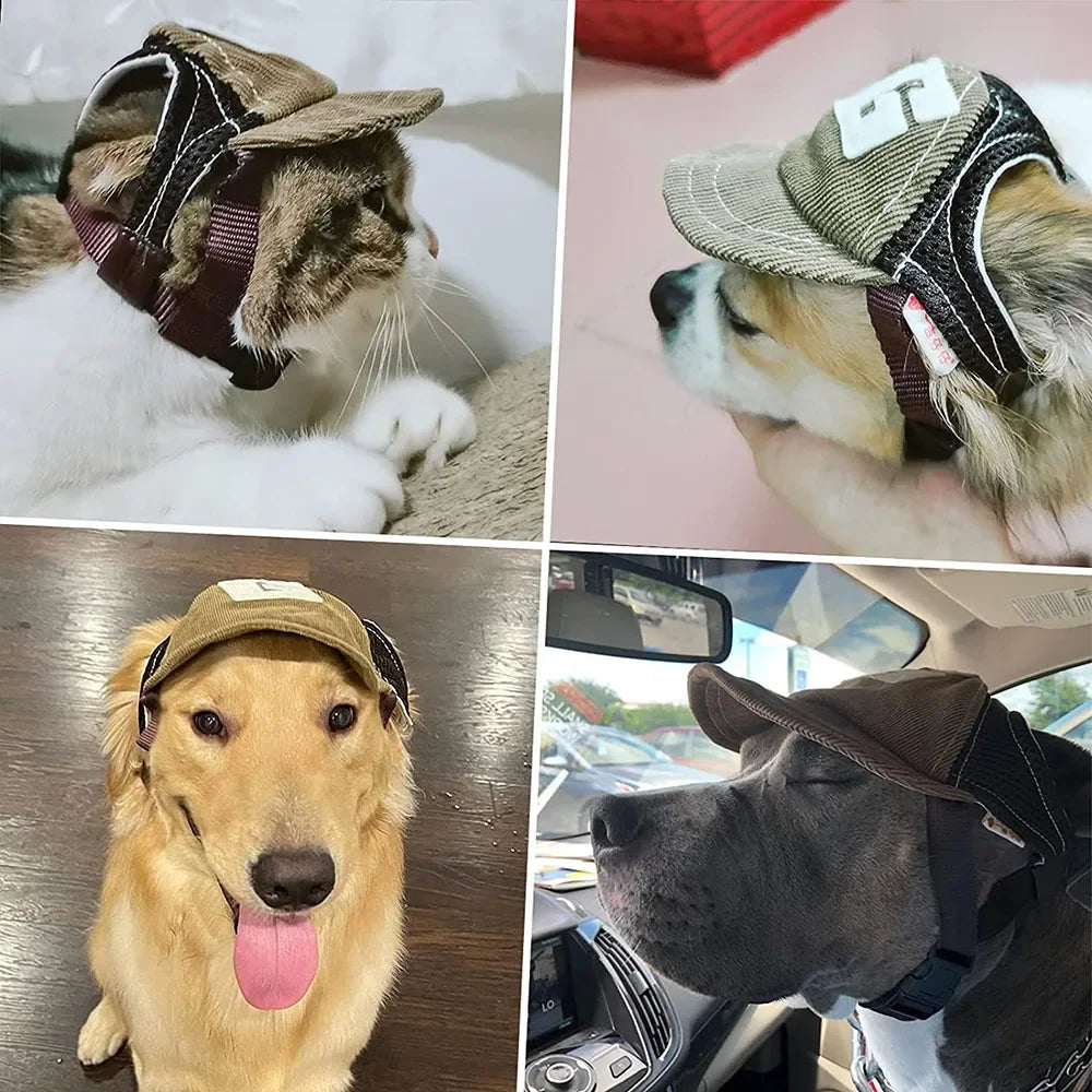 Dog Baseball Cap with Ear Holes - Adjustable Sunscreen Hat for Small and Large Dogs