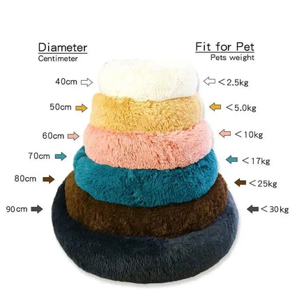 Round Plush Pet Bed — Washable Warm Basket for Dogs & Cats, 6 Sizes