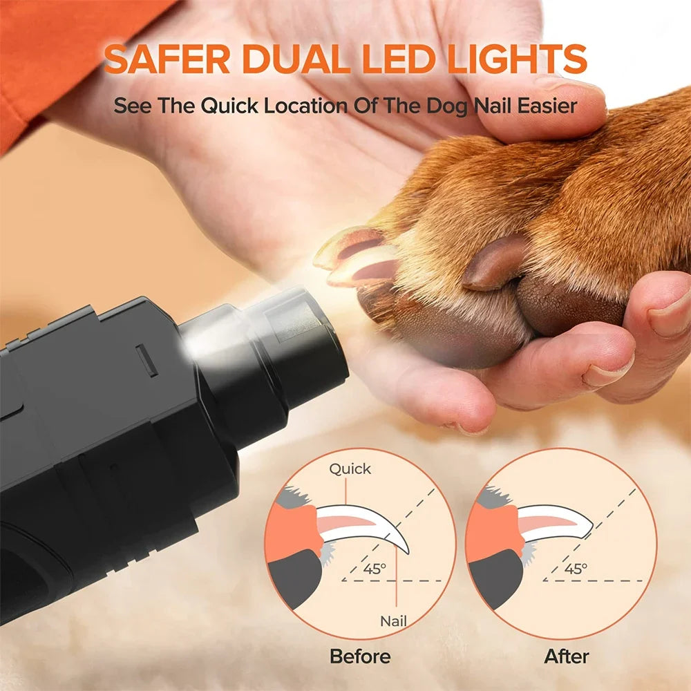 Electric Pet Nail Grinder with LED Light - USB Rechargeable Quiet Trimmer