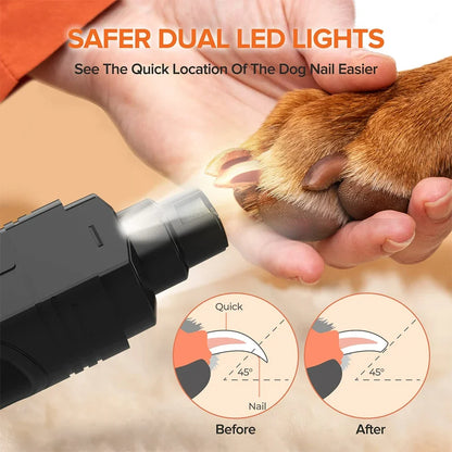 Electric Pet Nail Grinder with LED Light - USB Rechargeable Quiet Trimmer