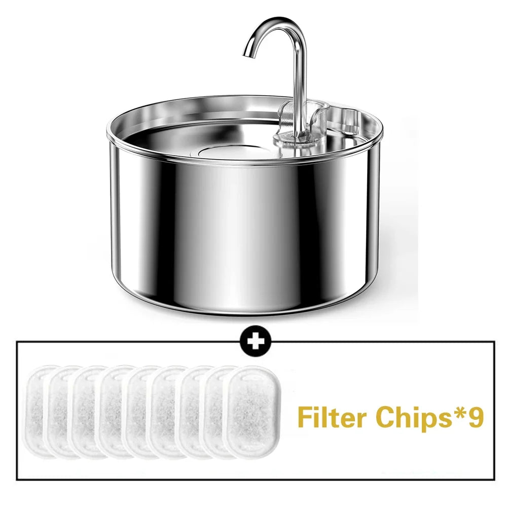 2.2L Stainless Steel Silent Pet Water Fountain — Dual Style with Filter & Sensor Options