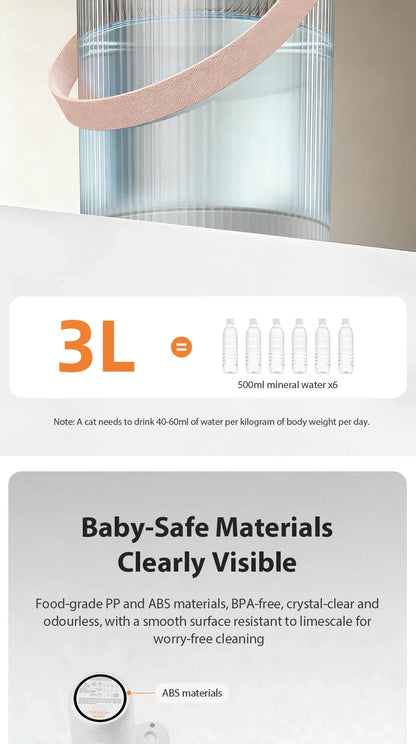 Wireless Smart Cat Water Fountain — 3L Tilting Dispenser with 2600mAh Battery & No-Filter Design