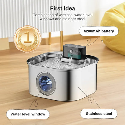 3.2L Stainless Steel Pet Water Fountain — Wireless Charging, Auto Induction & Cycle Filter
