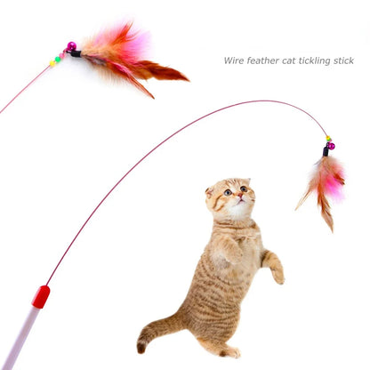 Interactive Feather Wand Cat Toy - Wire Teaser Stick for Kittens