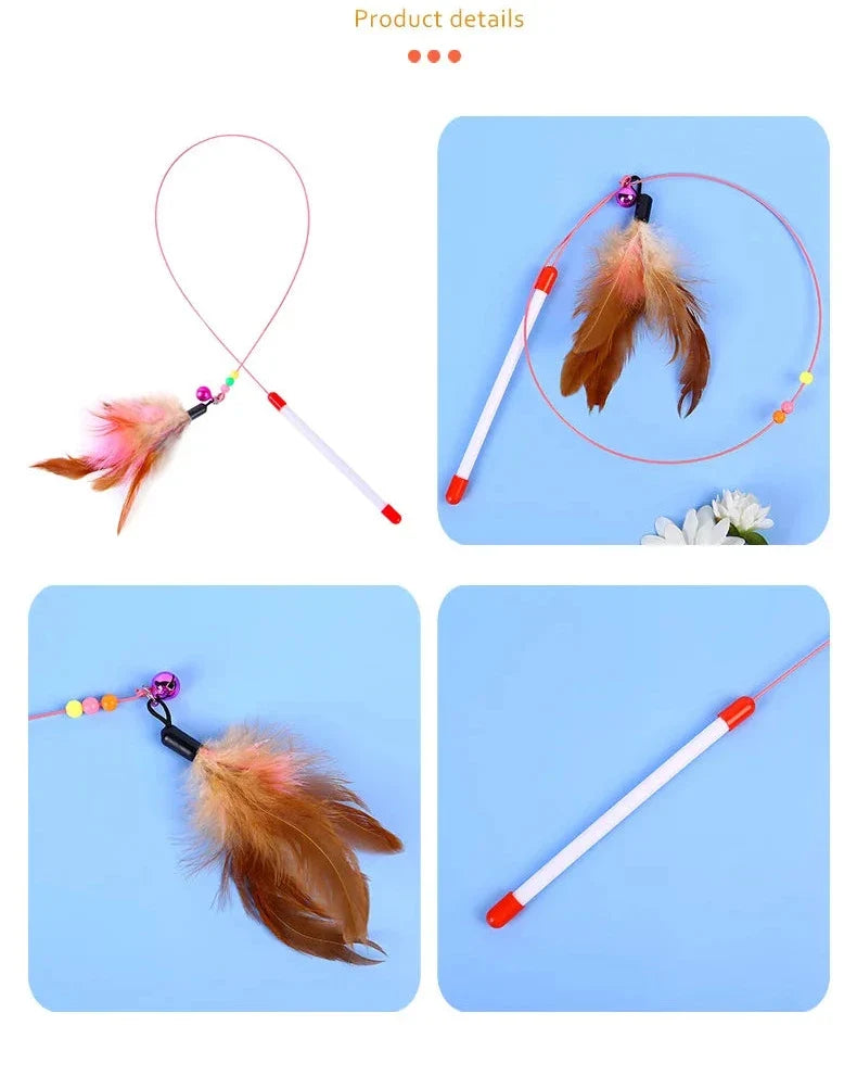 Interactive Feather Wand Cat Toy - Wire Teaser Stick