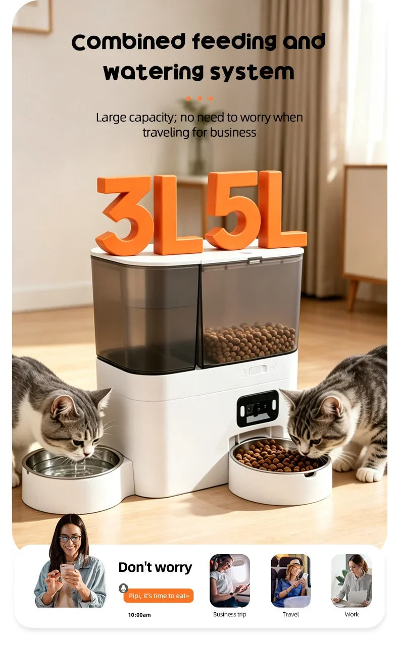 5L+3L Smart Automatic Pet Feeder with WiFi, Camera & Water Dispenser