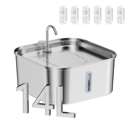 14L Large Capacity Stainless Steel Pet Water Fountain with Filter