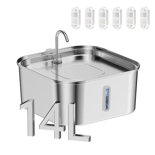 14L Large Capacity Stainless Steel Pet Water Fountain with Filter