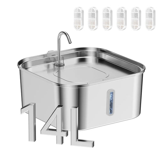 14L Large Capacity Stainless Steel Pet Water Fountain with Filter
