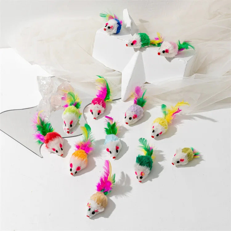 Feather Mouse Cat Toys - 10 Pack Interactive Play Set with Catnip