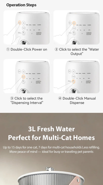 Wireless Smart Cat Water Fountain — 3L Tilting Dispenser with 2600mAh Battery & No-Filter Design