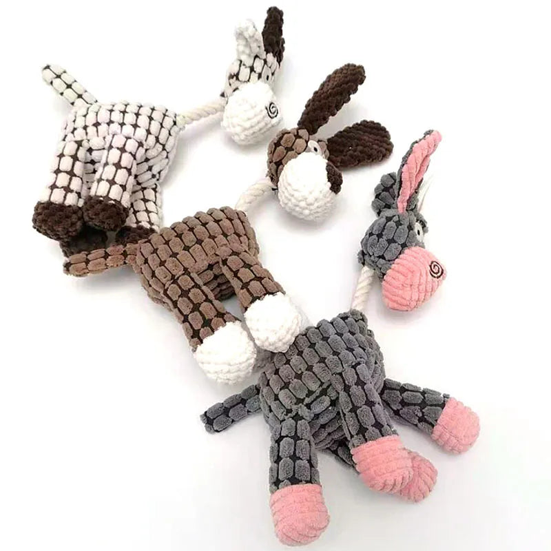Donkey Shape Squeaky Plush Chew Toy for Dogs and Puppies