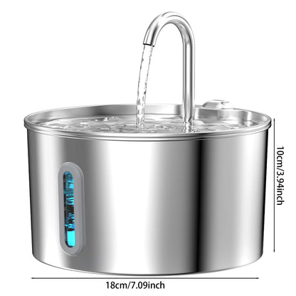 2.2L Automatic Pet Water Fountain - Stainless Steel Silent Water Dispenser with Window