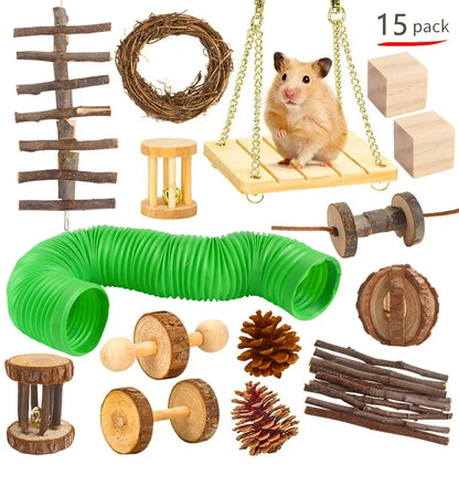 Wooden Molar & Play Toy Set for Small Pets