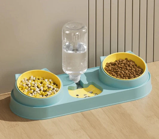 3-in-1 Pet Bowl Set with Automatic Water Dispenser and Dual Feeding System