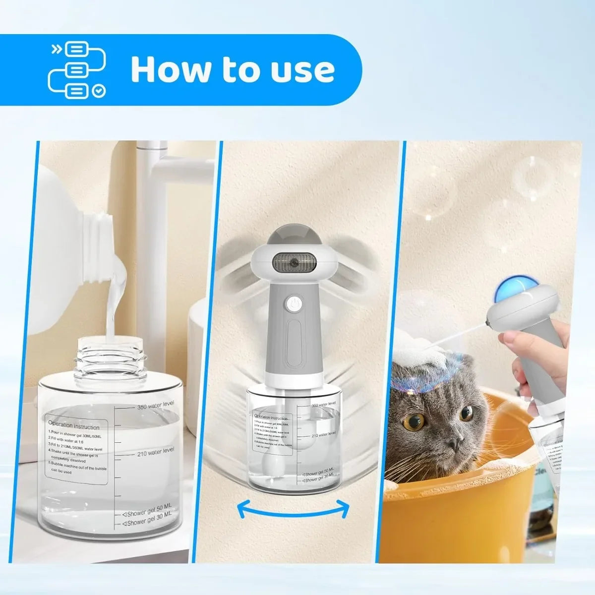 Electric Foaming Pet Shampoo Dispenser for Dogs & Cats