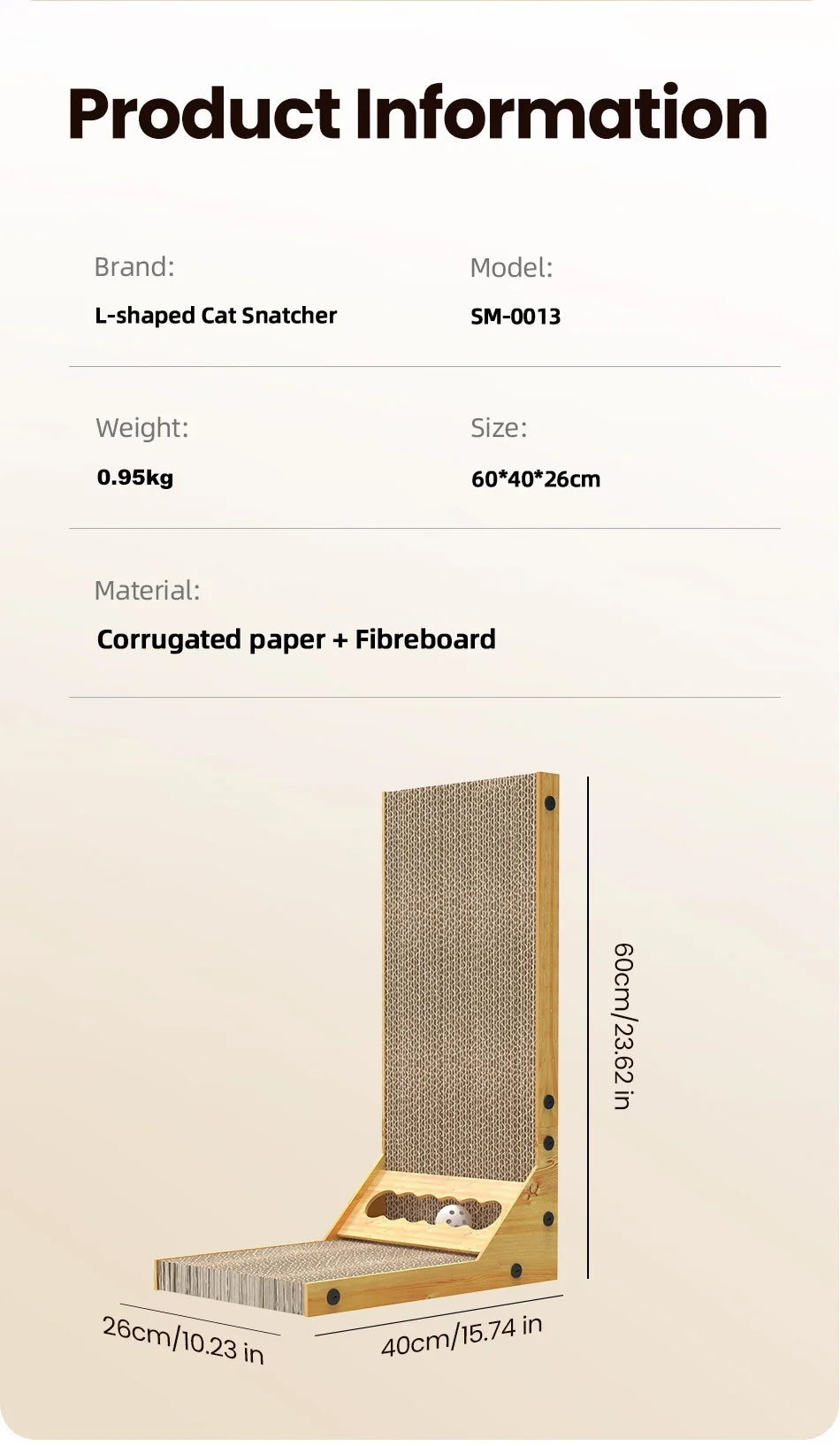 L-Shaped Cat Scratching Board with Claw Grinding Surface and Furniture Protection
