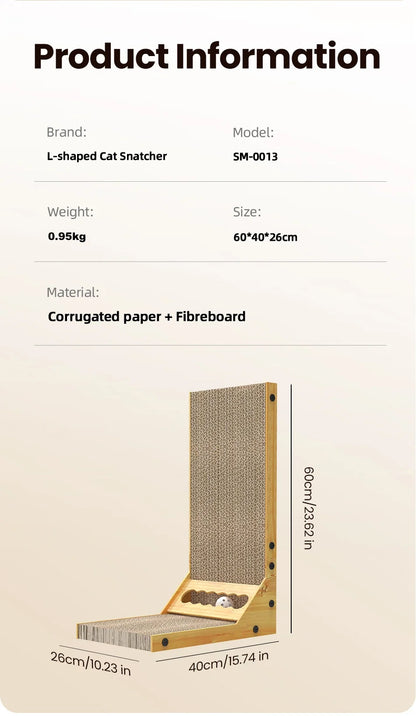 L-Shaped Cat Scratching Board with Claw Grinding Surface and Furniture Protection