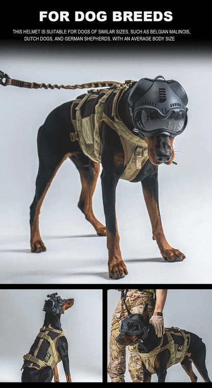 K9 Tactical Dog Helmet with Dual Goggles for Medium & Large Working Dogs