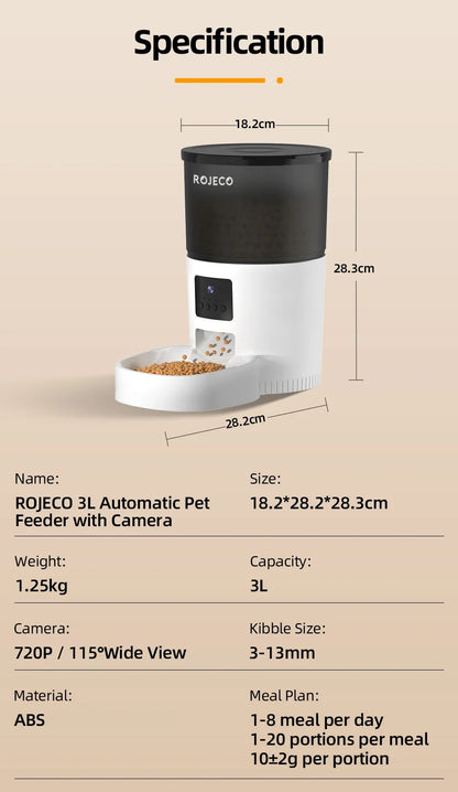 3L Smart Automatic Pet Feeder with HD Camera & WiFi