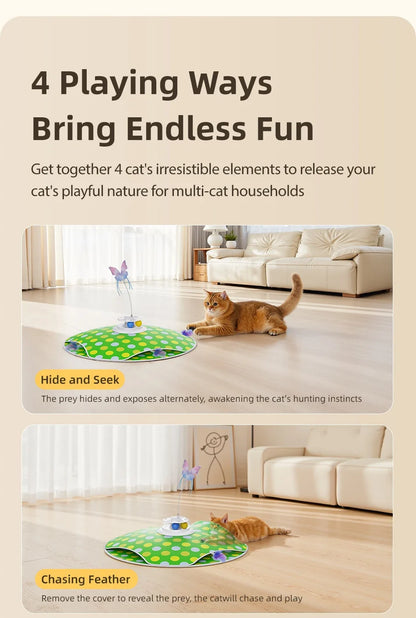 3-in-1 Interactive Cat Toy — Hide & Seek, Feather Chaser & Track Ball