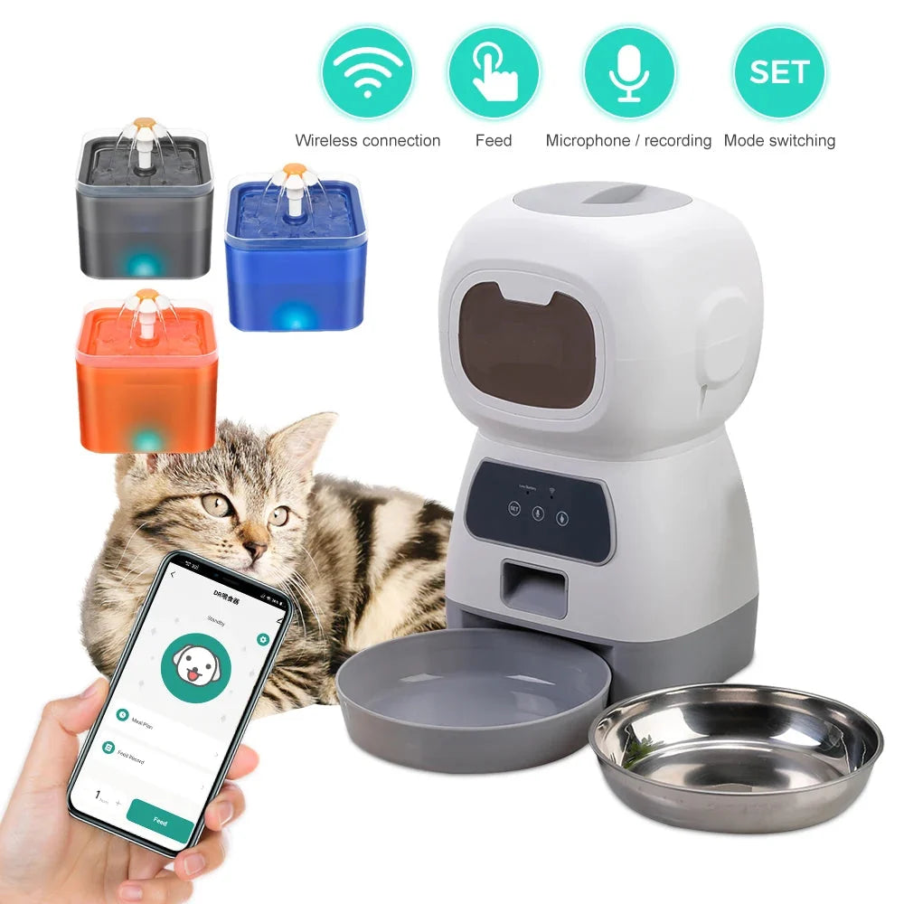 Smart WiFi Pet Feeder and Water Fountain Combo - 3.5L Food + 2L Water
